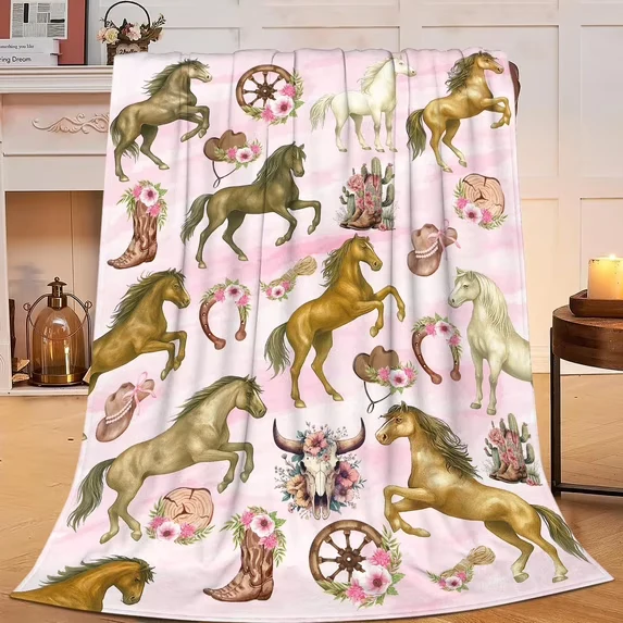 Stylish Cowgirl Rodeo Throw Blanket – Vintage Western Flannel Blanket for Bedroom Decor Organic