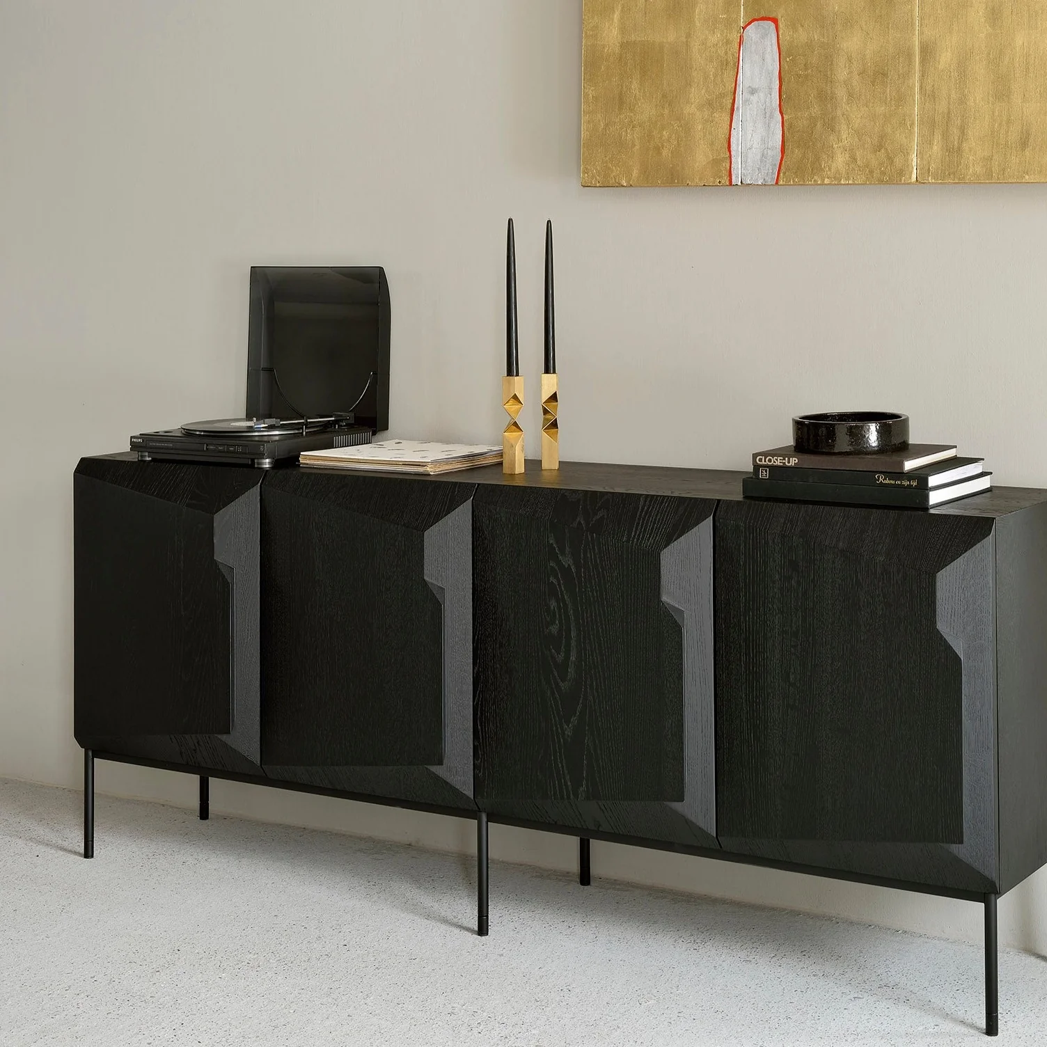 Fine Crafted Stairs Black Oak Sideboard 4 Doors High-Grade