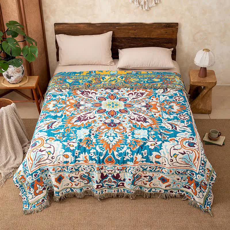Exclusive Ownkoti Retro Blue Pure Cotton Quilt Blanket Stylish