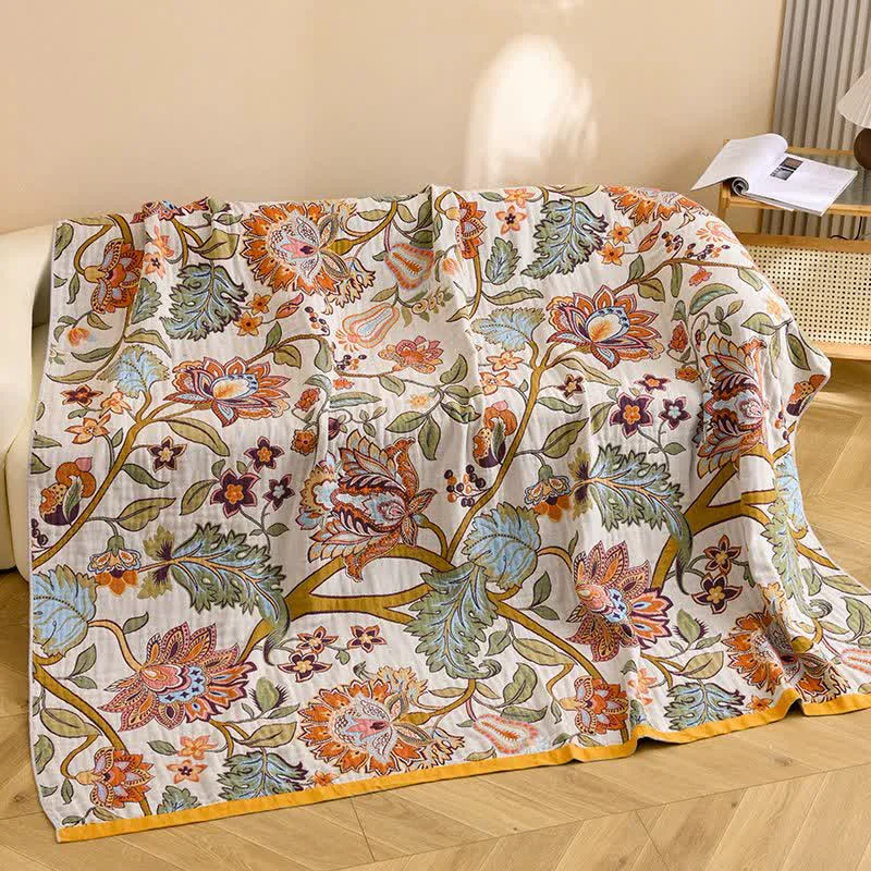 Trusted Ownkoti Retro Floral Pure Cotton Blanket Prestigious