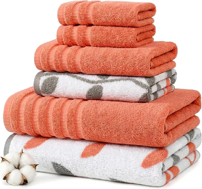 Reliable Modern Threads Natural Vine 6-Piece Cotton Towel Set – Yarn Dyed Jacquard Professional
