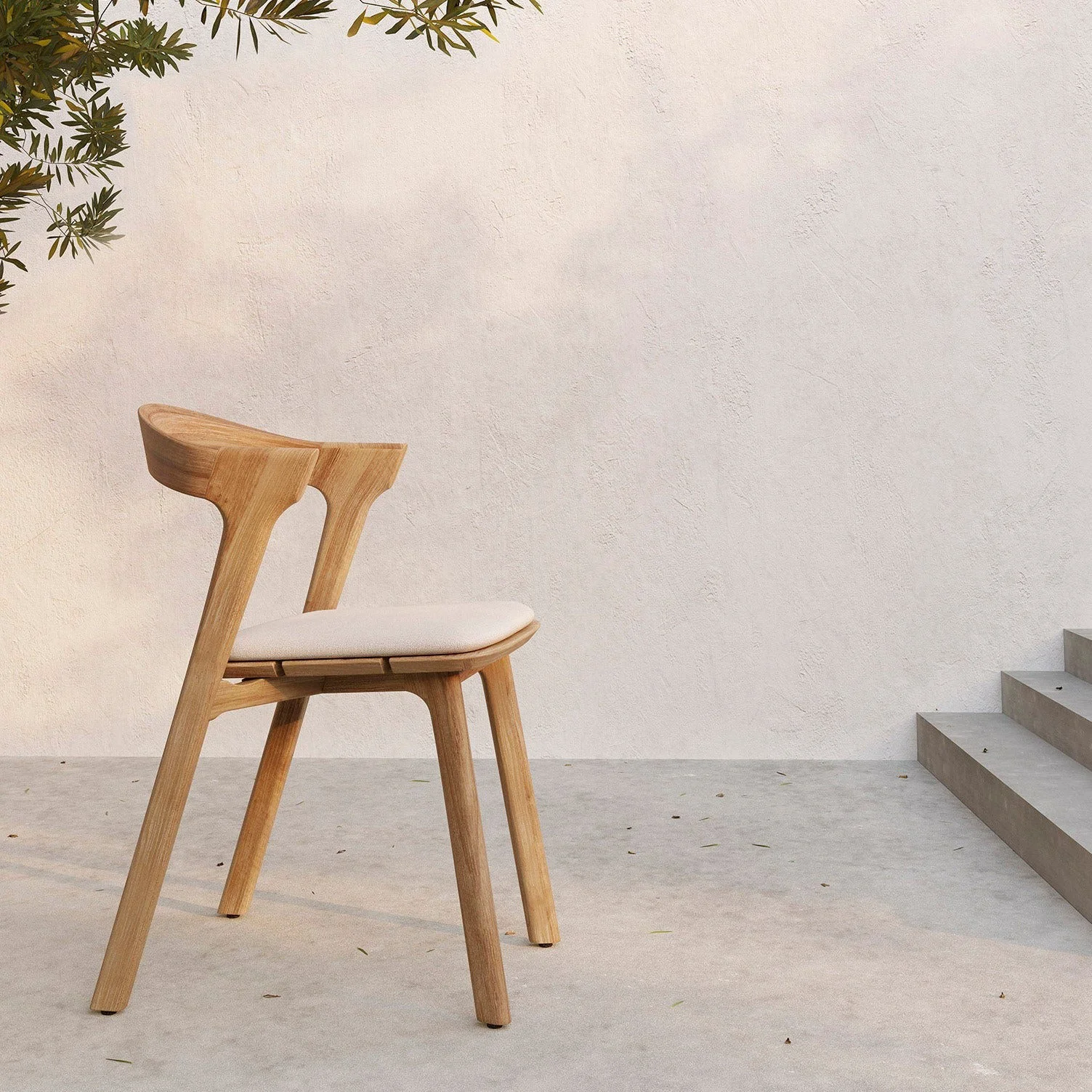 Convenient Bok Solid Teak Outdoor Dining Chair With Off White Fabric Relaxed