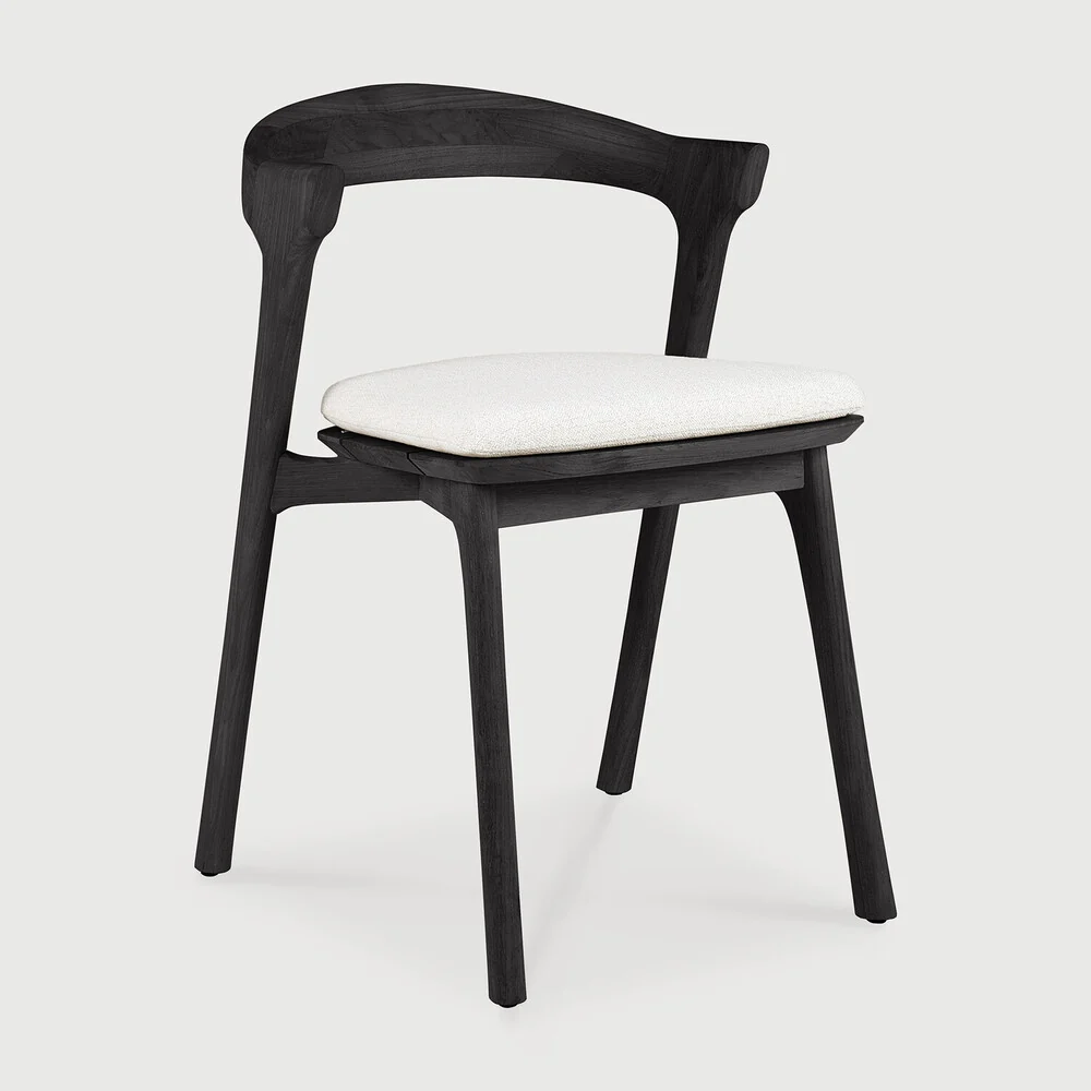Convenient Bok Solid Black Teak Outdoor Dining Chair With Off White Fabric Smooth
