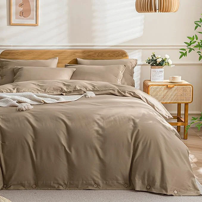 JELLYMONI Cotton Duvet Cover Twin Size – Khaki Comforter Cover with Button Washed Cotton 2PCS Breathable Soft Solid Bedding Set Duvet Cover 68×90in amp 1 Pillowcase NO Comforter Flexible