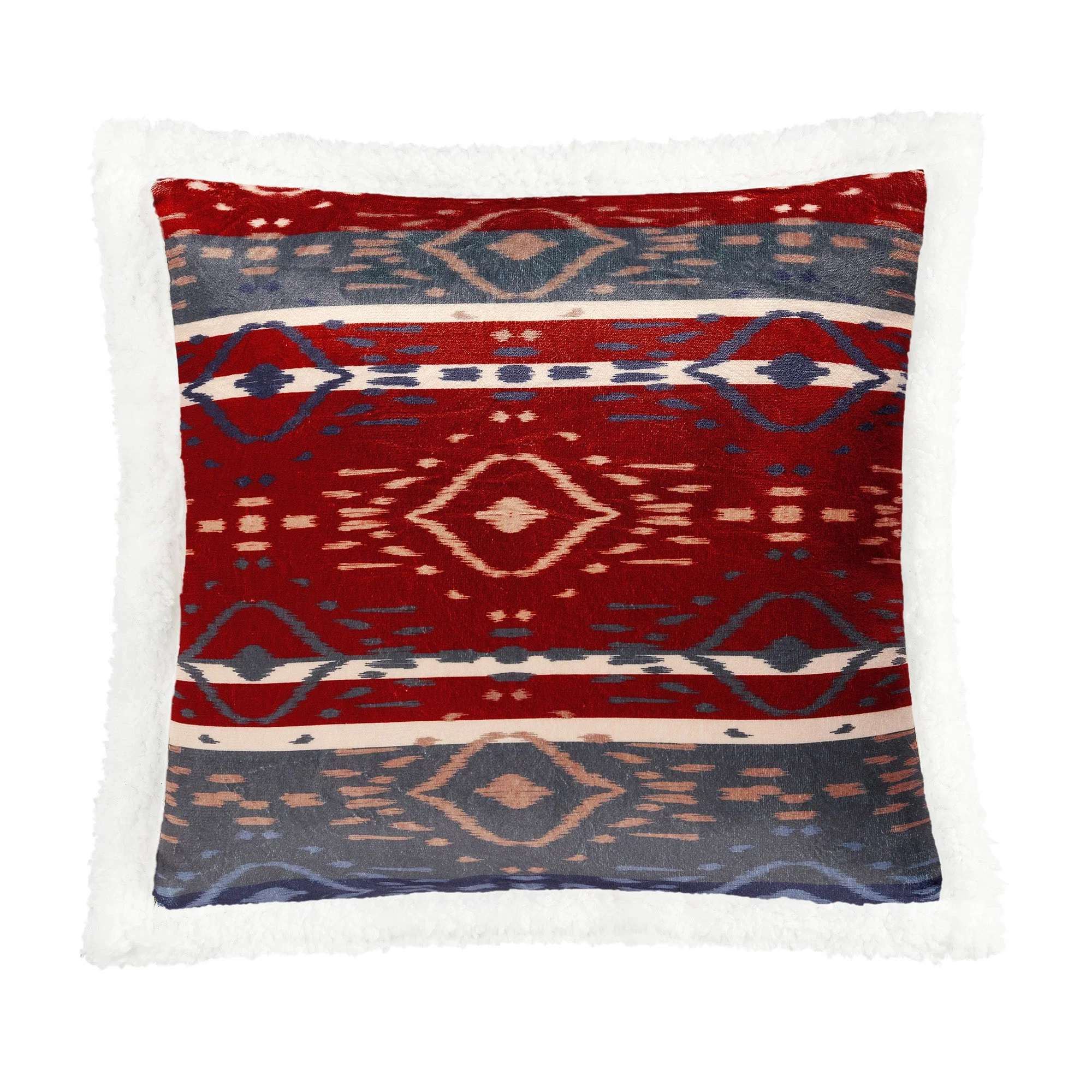 Modern Home on the Range Aztec Campfire Sherpa Pillow Enhanced