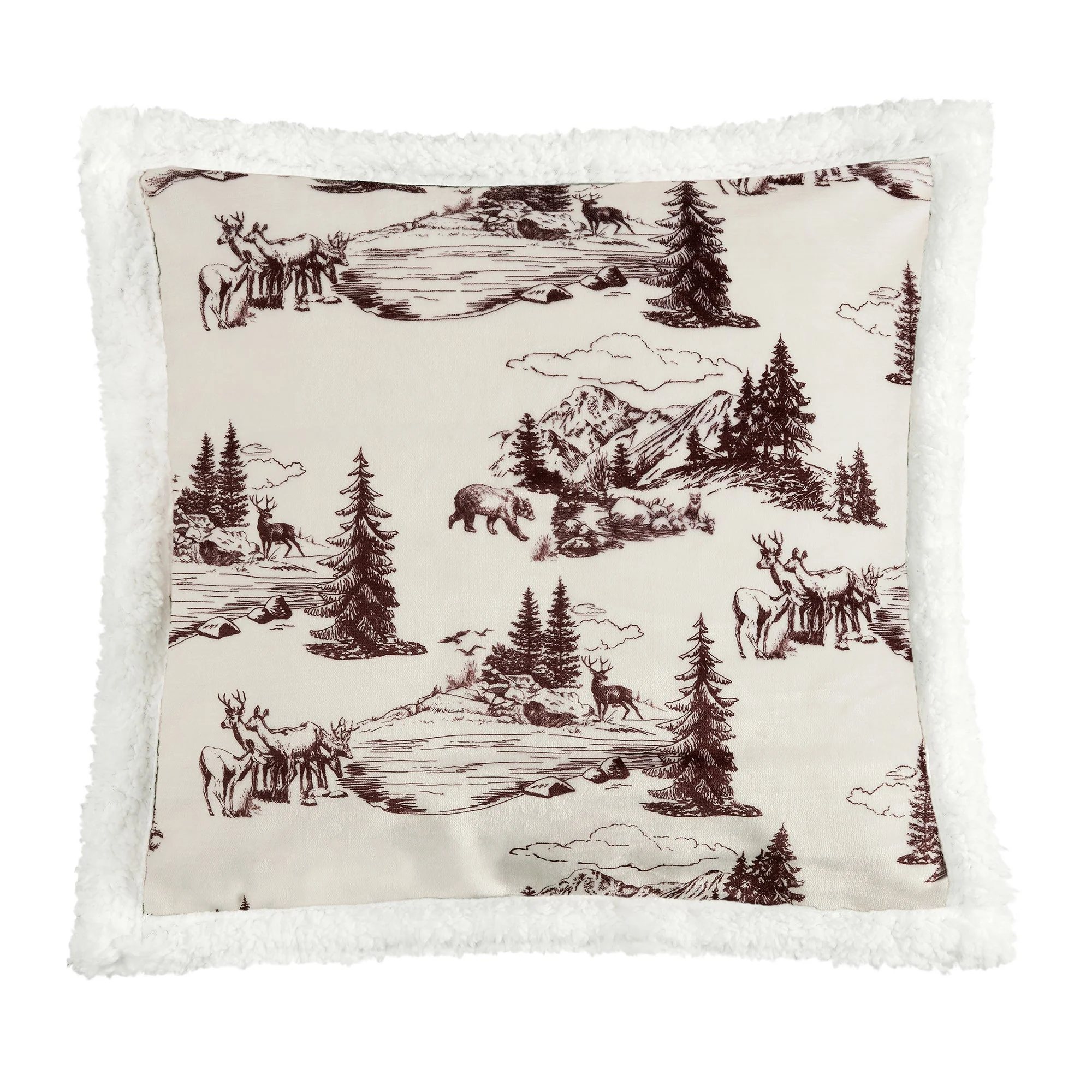 Pure White Pine Campfire Sherpa Pillow High-End