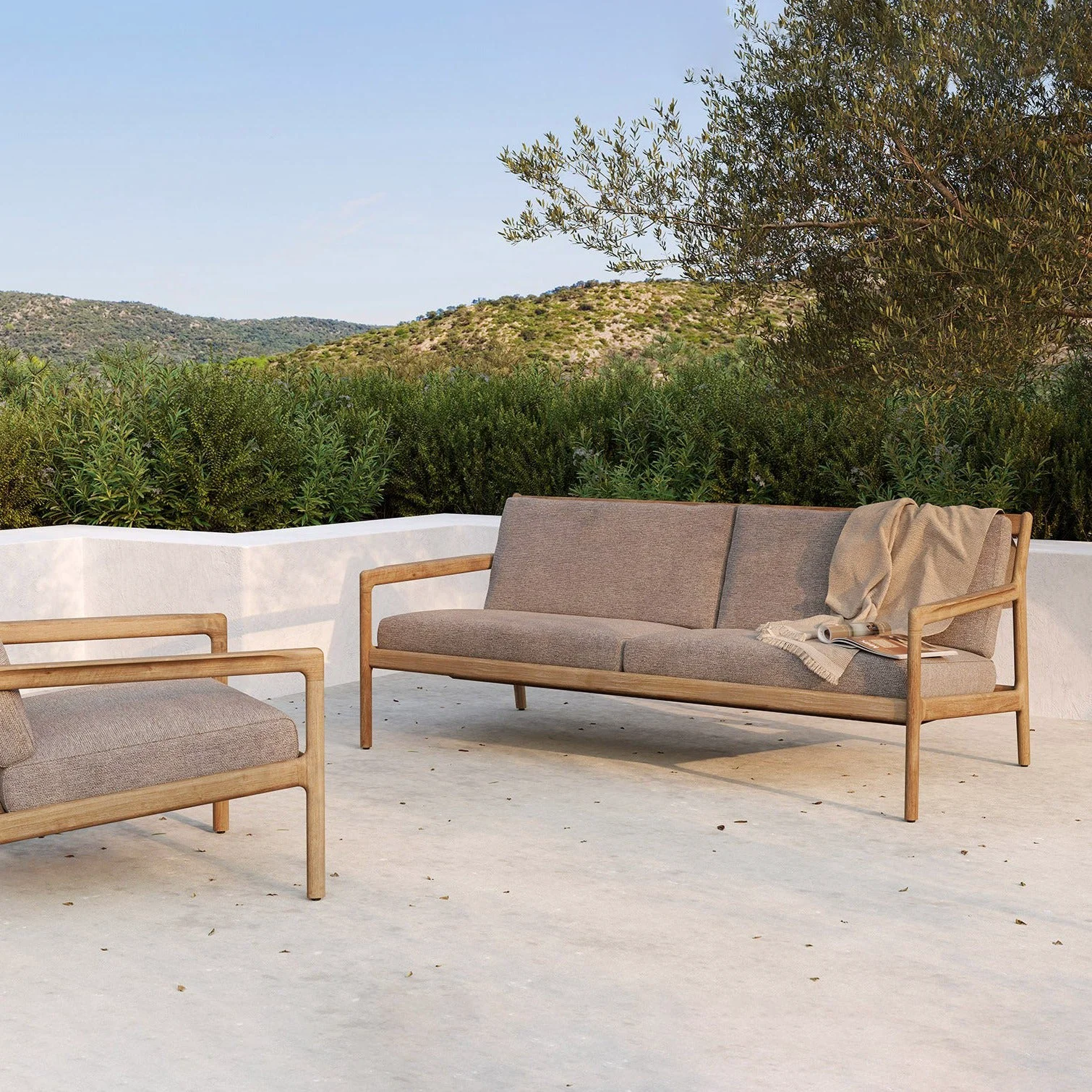 Verified Jack Solid Teak Outdoor 2 Seater Sofa Mocha Fabric Smooth