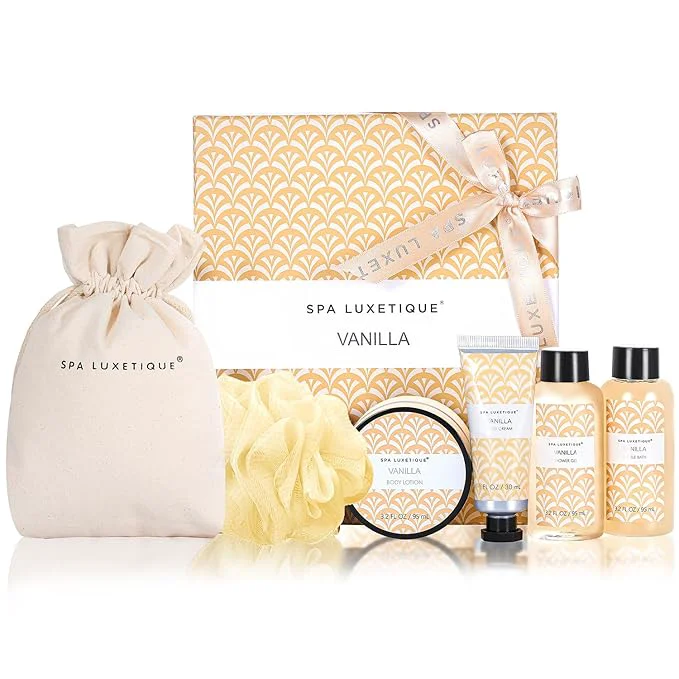 Verified Spa Luxetique Spa Gifts for Women 6pc Vanilla Bath Sets Women Gift Expertly Made