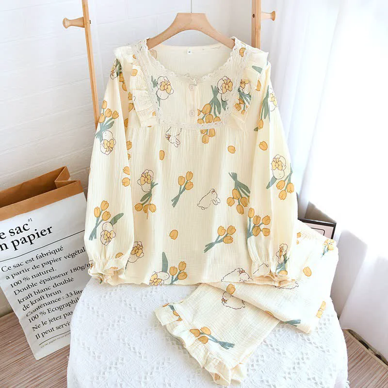 Next-Generation Ownkoti Tulip amp Bunny Cotton Gauze Pajama Set Traditional