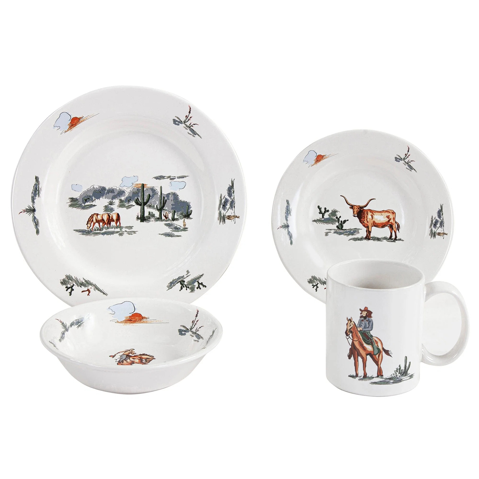 Quality Ranch Life Ceramic Dinnerware Set 16 Pc Fine Crafted