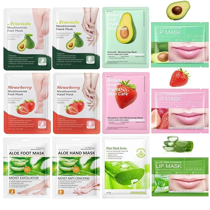 Classic 12PC Natural At-Home Spa Skincare Kit Strawberry Aloe Vera Avocado Face Hand Fine
