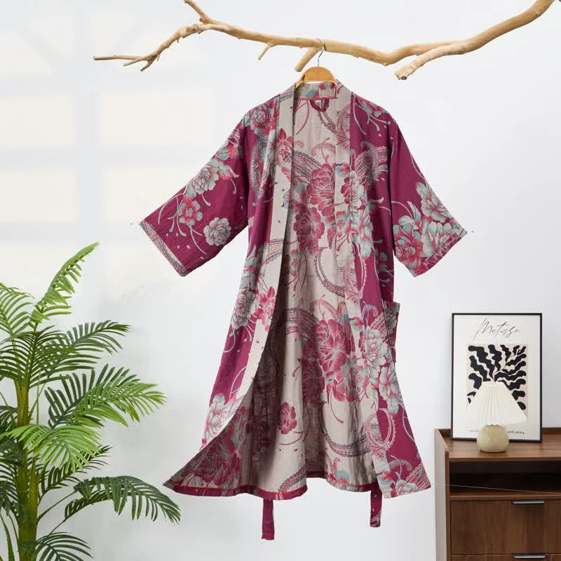 Lightweight Ownkoti Luxurious Peony Double Gauze Cotton Kimono Robe Smart