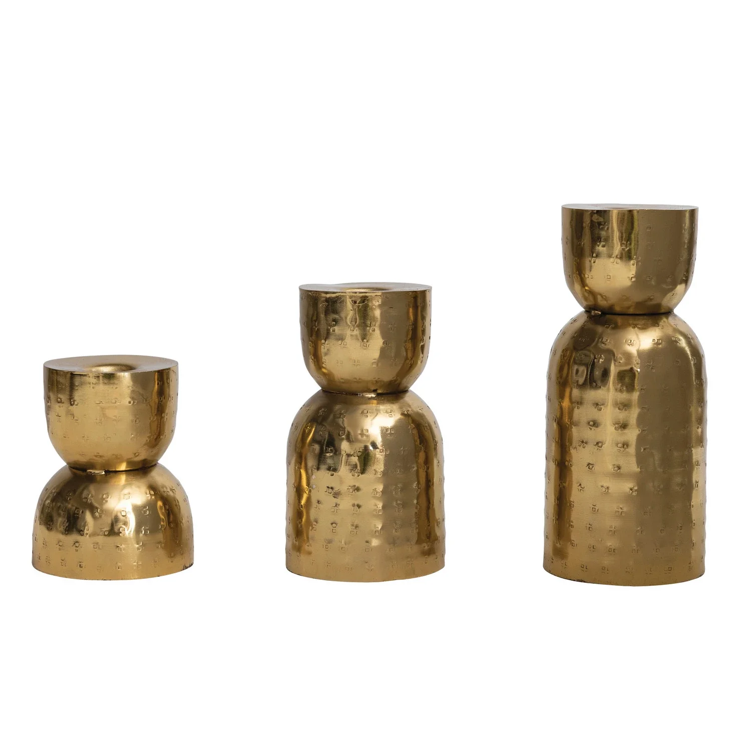 Soft Hammered Metal Taper Holders Set of 3 Natural