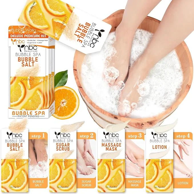 Healthy Pedicure Kit Foot Soak Set Bubble Salt Sugar Scrub Massage Mask Massage Recyclable