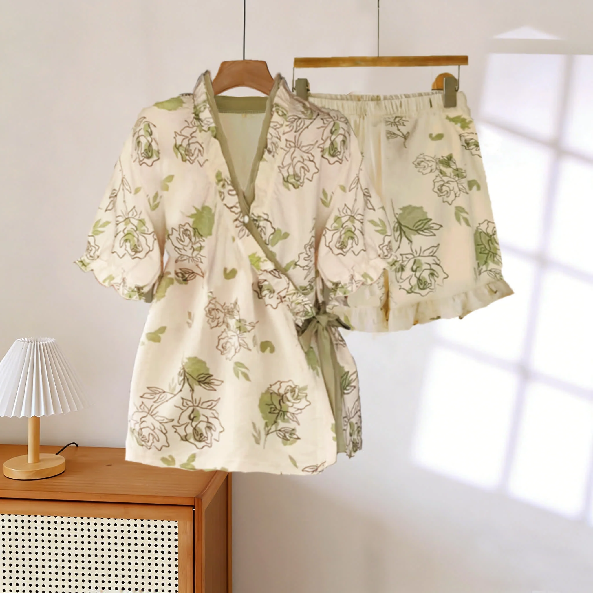 Genuine Ownkoti Artistic Rose Ruffle Sleeve Pajama Set Soft