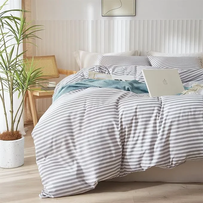 Solid mixinni Striped Comforter Set Queen Size – Grey White Stripes Pattern Bed Set for Women and Men 3 Pieces Lightweight Bedding Comforter Sets for All Seasons 1 Soft Fluffy Comforter 2 Pillowcases Carefully Designed