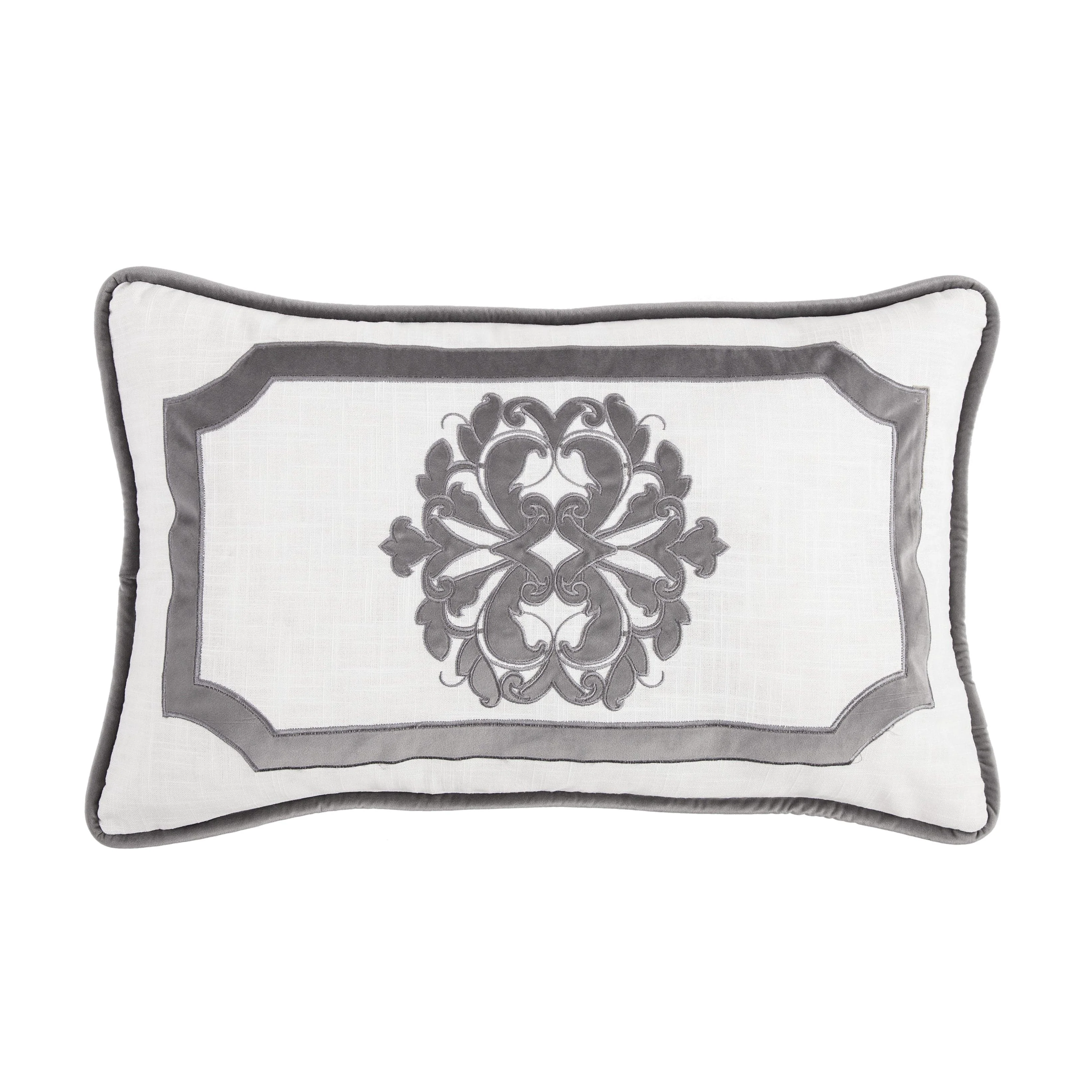 Versatile Madison Velvet Embroidered White Oblong Pillow Reusable