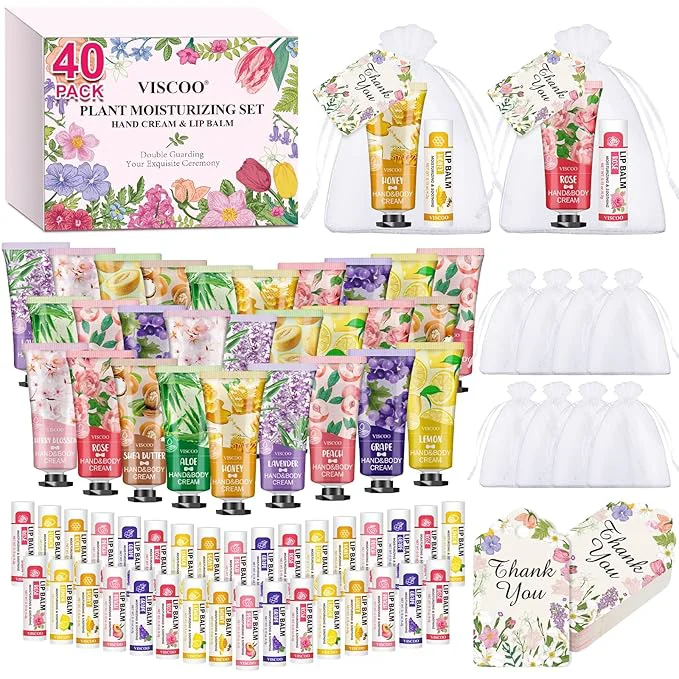 Excellent VISCOO 40 Sets Hand Cream and Lip Balm Bulk Set Mothers Day Gifts Teacher Trendy