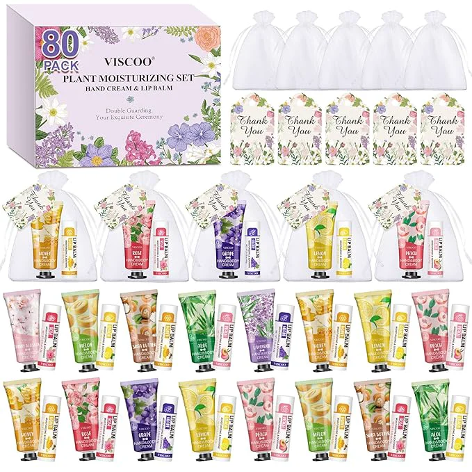 Solid VISCOO 80 Sets Hand Cream and Lip Balm Bulk Set Mothers Day Gifts Teacher Green