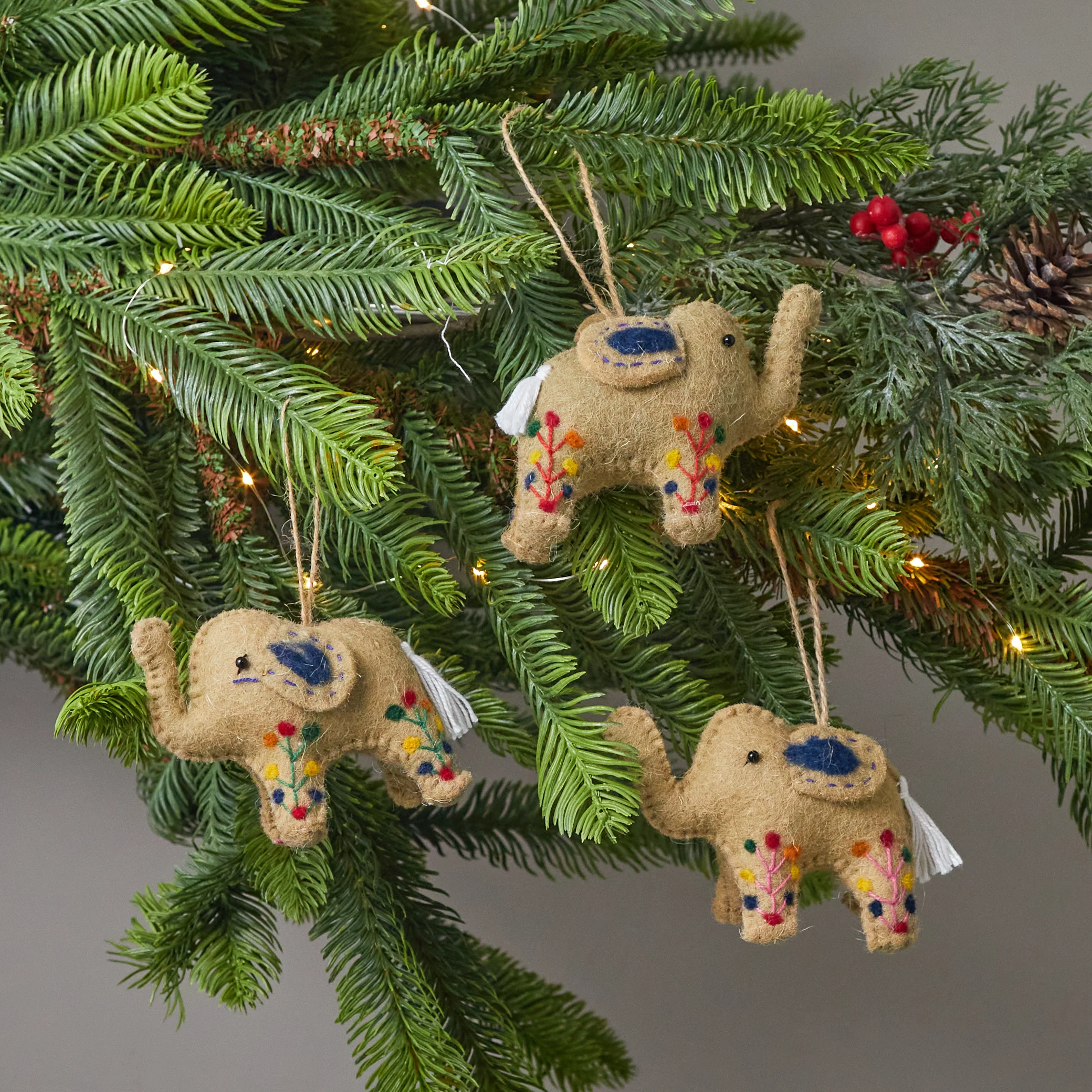 Sustainable Wool Felt Elephant Ornaments Set of 3 Practical