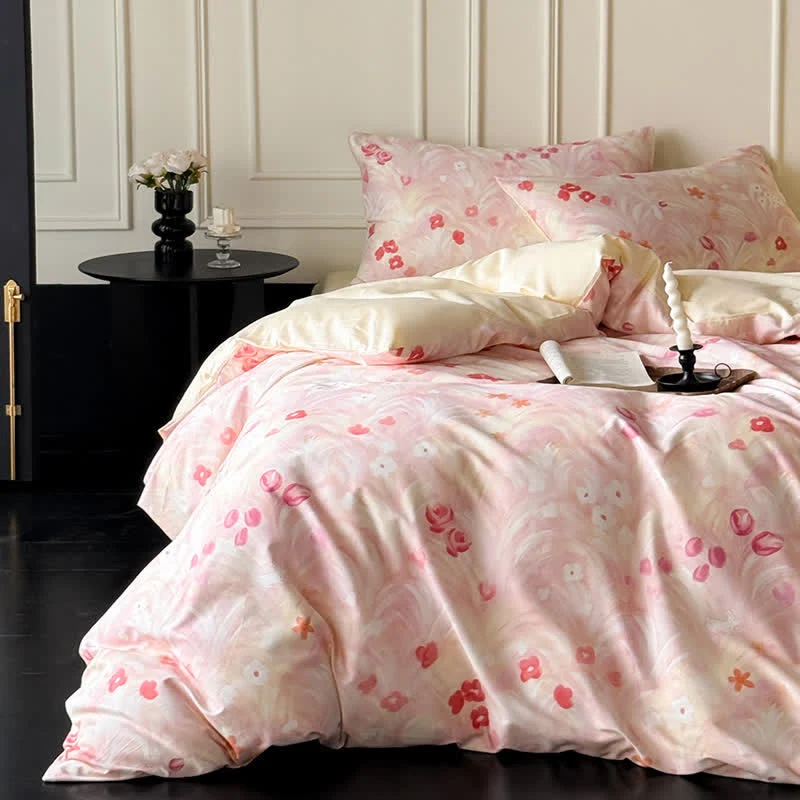 Convenient Ownkoti Elegant Pink Floral Cotton Bedding Set Luxury