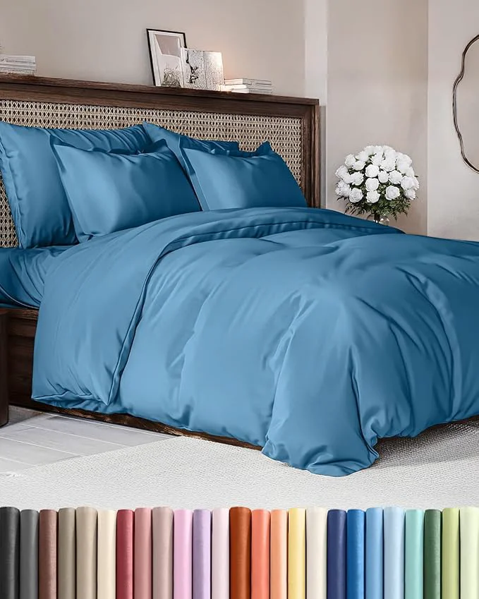 Advanced Duvet Cover Cal King Size Set – Extra Soft Cal King Duvet Cover 104 quot x 98 quot with 2 Pillow Shams – Hotel Luxury Easy Care amp Fade w Zipper Closures amp Ties – Comfy Cozy amp Breathable Denim Blue Premium