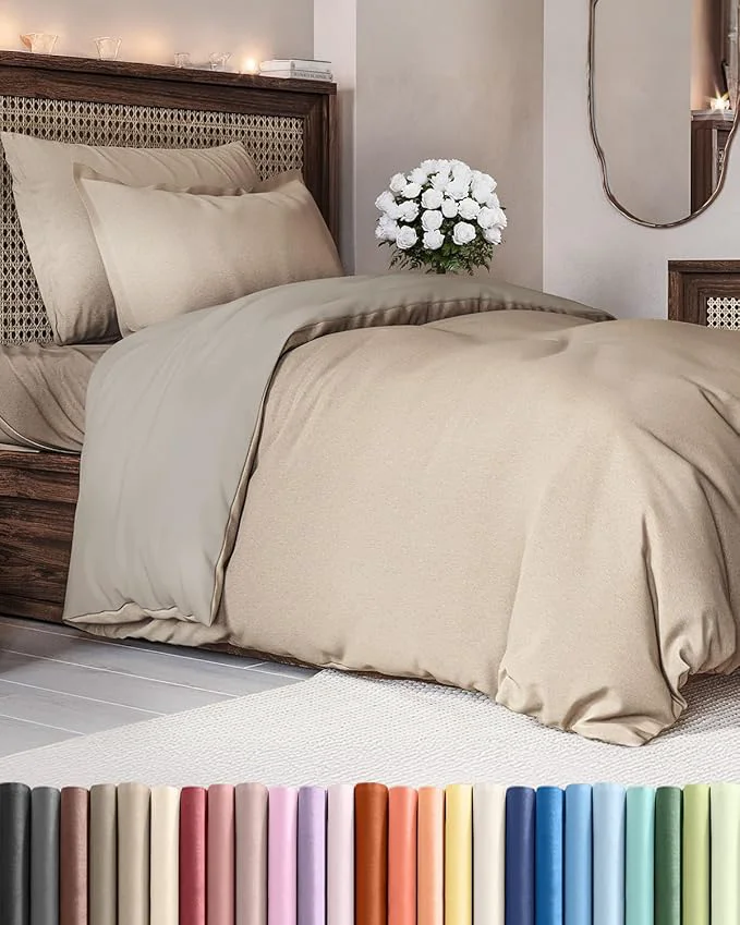 Smooth Duvet Cover Twin Twin XL Size Set – Extra Soft Twin Twin XL Duvet Cover 68 quot x 90 quot with 1 Pillow Sham – Hotel Luxury Fade w Zipper Closures amp Ties – Comfy Cozy amp Breathable Heathered Beige Enhanced