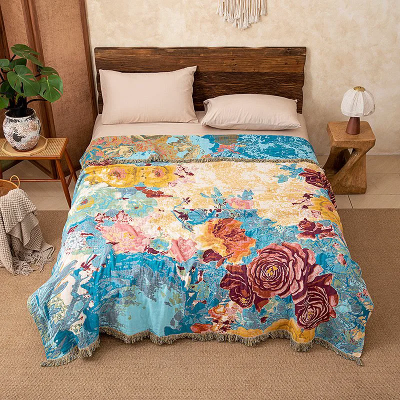 Prestigious Ownkoti Rose Cotton Gauze Tassel Quilt Blanket Convenient