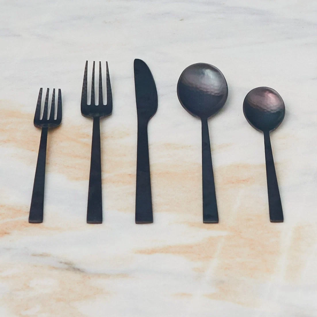 Innovative Hammered Black Flatware Set Efficient