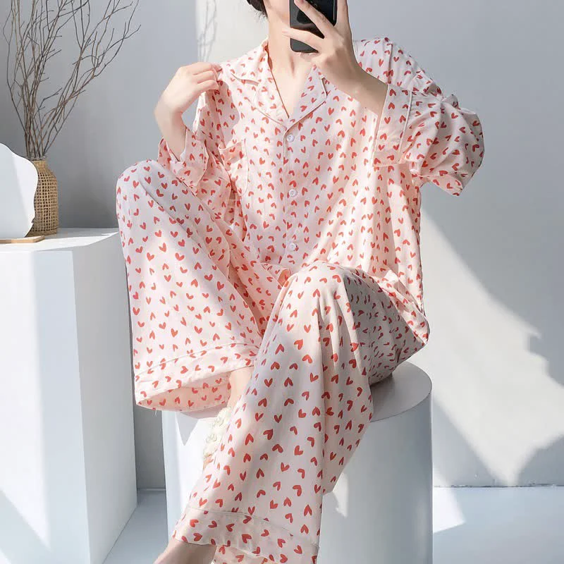 Elegant Ownkoti Red Heart Print Pajama Set Safe
