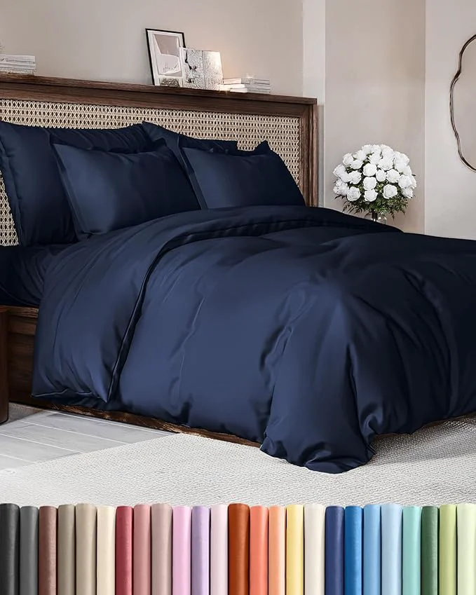 Enhanced Duvet Cover Cal King Size Set – Extra Soft Cal King Duvet Cover 104 quot x 98 quot with 2 Pillow Shams – Hotel Luxury Easy Care amp Fade w Zipper Closures amp Ties – Comfy Cozy amp Breathable Navy Blue Effective