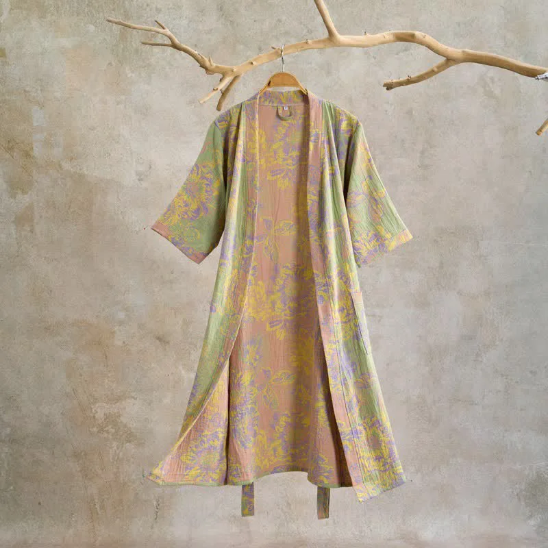 Fine Ownkoti Artistic Floral Short Sleeve Cotton Robe Sustainable