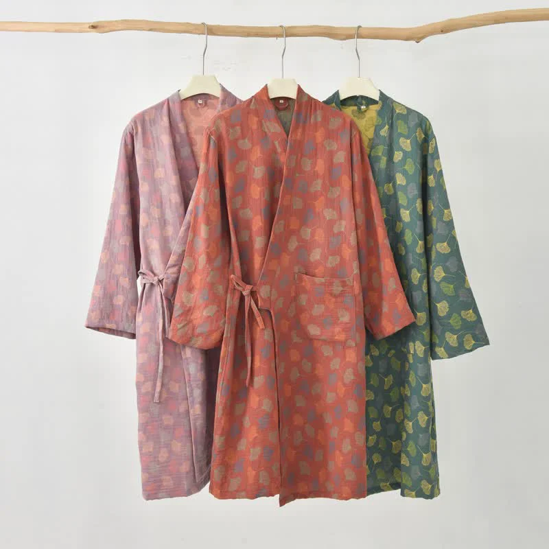 Dependable Ownkoti Ginkgo Leaf Cotton Gauze Yukata Robe Top-Quality