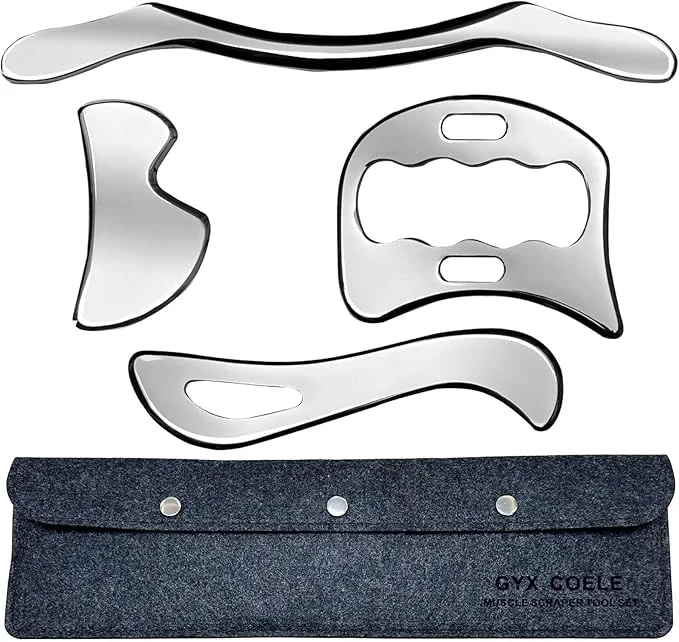 Solid 4 in 1 Stainless Steel Muscle Scraper Tools Set Gua Sha Massage Scraper Prestigious