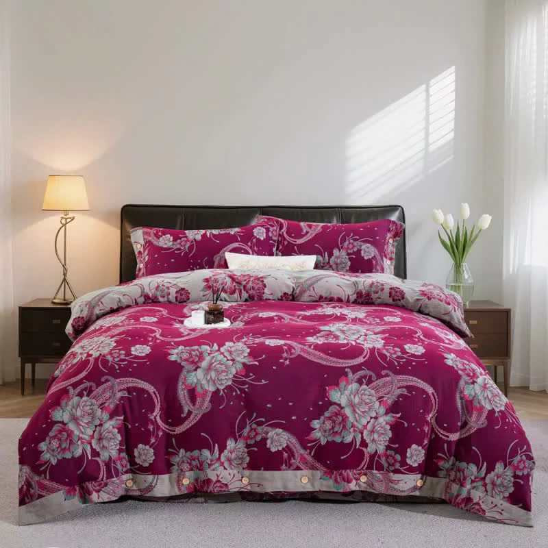 Contemporary Ownkoti Luxury Peony Cotton Gauze Bedding Set 4PCS Secure