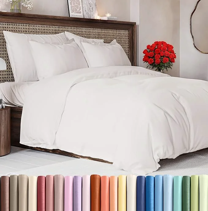 Prestigious Duvet Cover Cal King Size Set – Extra Soft Cal King Duvet Cover 104 quot x 98 quot with 2 Pillow Sham – Hotel Luxury Easy Care Fade w Zipper Closures amp Ties – Comfy Cozy amp Breathable Antique White Sophisticated