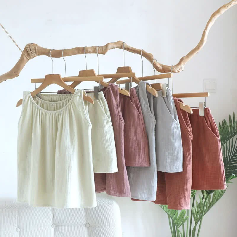 Artisan Ownkoti Cotton Double Gauze Tank Top amp Shorts Set Lightweight