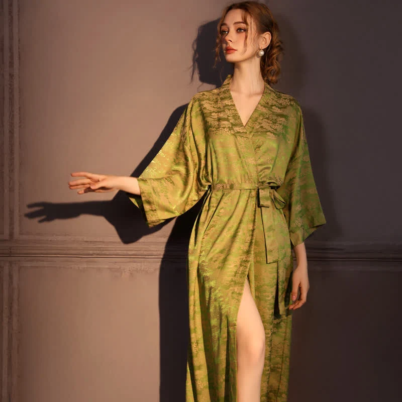 Professional Ownkoti Subtle Vintage Pattern 3 4 Sleeve Robe Relaxed