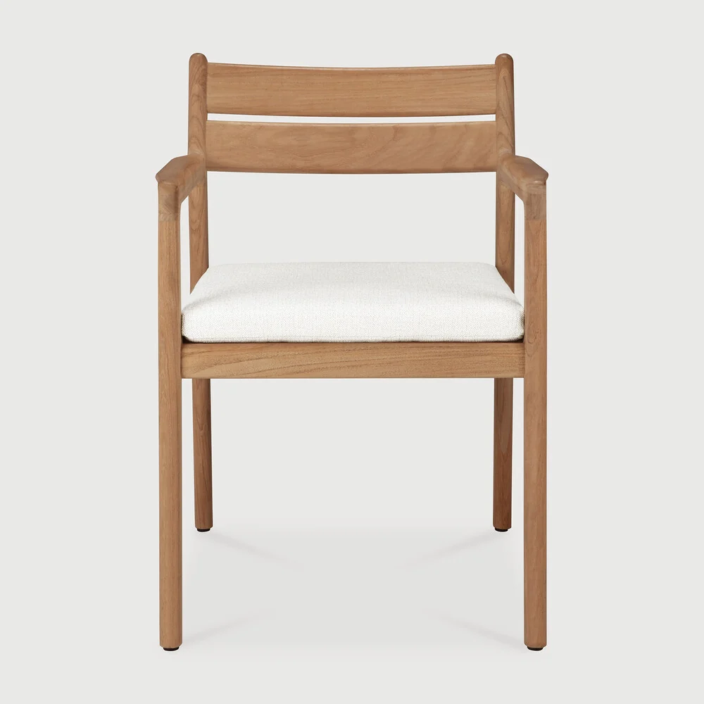 Soft Jack outdoor dining chair – teak – Off White fabric – with arms Unique