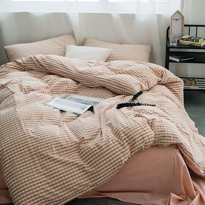 Clean mixinni Pink Gingham Comforter Set Twin XL Plaid Comforter Set 3 Pieces 1 Pink Grid Comfoter with 2 Pillow Cases for All Seasons Soft Fluffy Modern Grid Pattern Printed Bedding-Twin XL Size Flexible