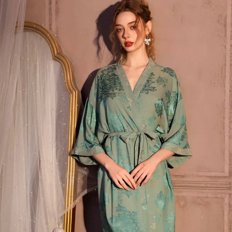 Stylish Ownkoti Luxury Floral 3 4 Sleeve Kimono Robe Functional