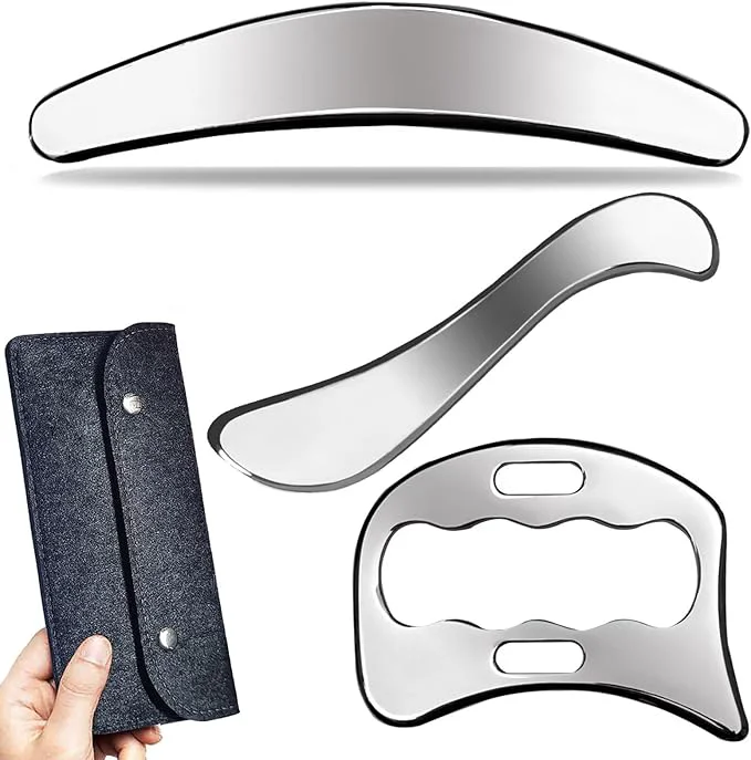 Dependable 3 in 1 Muscle Scraper Stainless Steel IASTM Set Physical Therapy Massage Safe