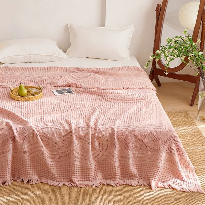 Proven Ownkoti Cotton Waffle Weave Tassel Quilt Blanket Fine Crafted