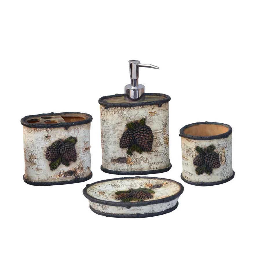 Powerful Birch Pinecone Countertop Bathroom Set 4 Pc Contemporary