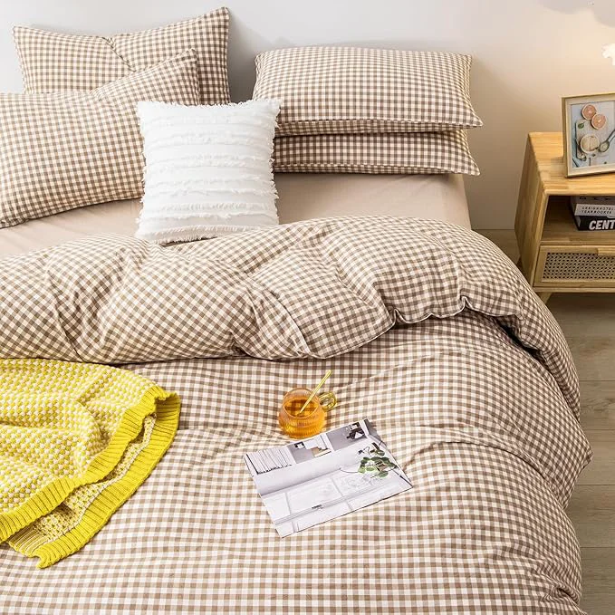 Effective mixinni Tan Gingham Comforter Set Twin XL Plaid Comforter Set 3 Pieces 1 Beige Grid Comfoter with 2 Pillow Cases for All Seasons Soft Fluffy Modern Grid Pattern Printed Bedding-Twin XL Size Environmentally Friendly