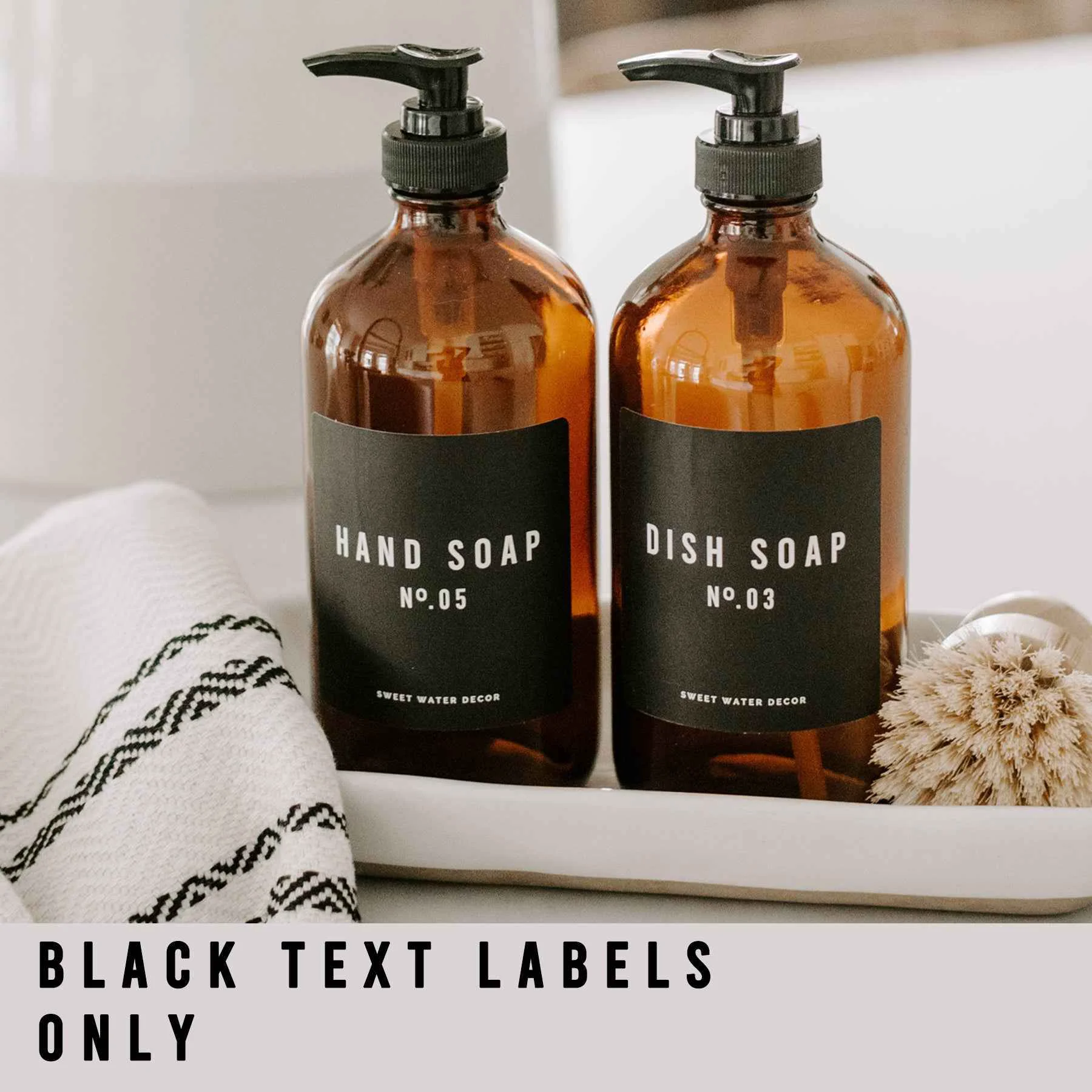 Excellent Black Text Labels for Plastic and Glass Dispensers Easy-to-Use