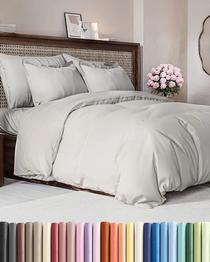Smooth Duvet Cover Queen Size Set – Extra Soft Queen Duvet Cover 90 quot x 90 quot with 2 Pillow Shams – Hotel Luxury Easy Care amp Fade with Zipper Closures amp Ties – All Season Comfy amp Breathable French Grey Smart