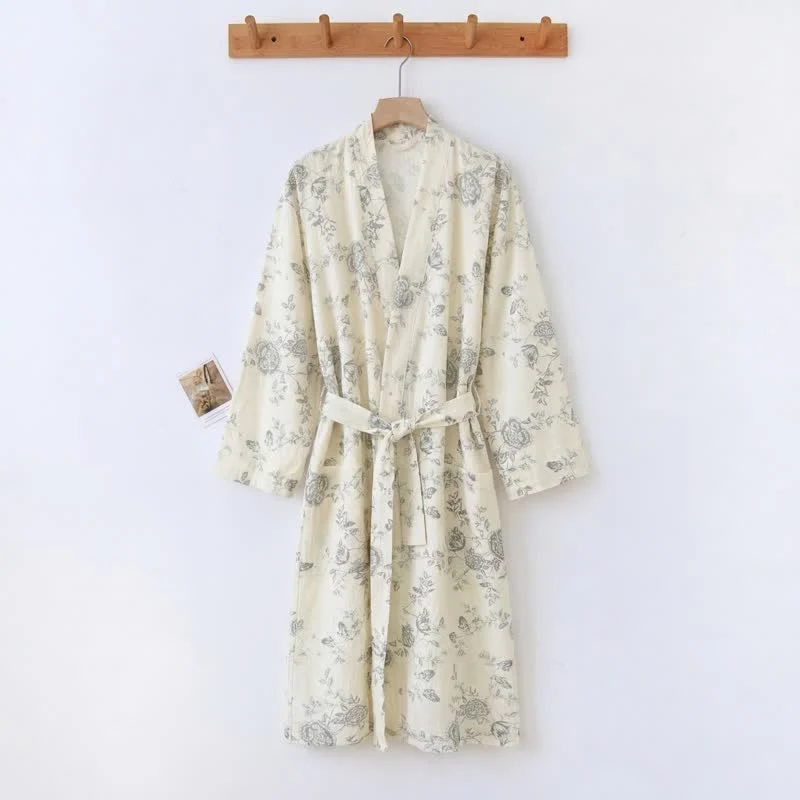 Outstanding Ownkoti Pastoral Floral Cotton Linen Kimono Robe Lightweight