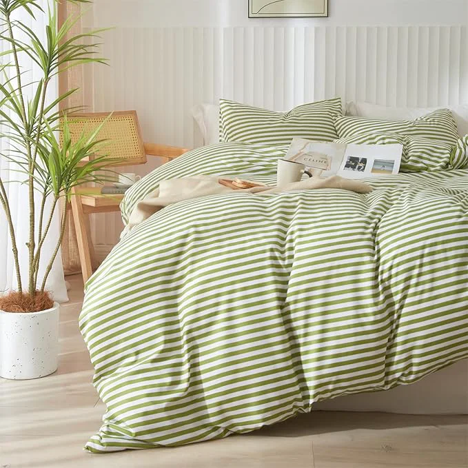 Trusted mixinni Striped Comforter Set Queen Size – Green White Stripes Pattern Bed Set for All Season 3 Pieces Lightweight Bedding Comforter Sets for All Seasons 1 Soft Fluffy Comforter 2 Pillowcases Versatile
