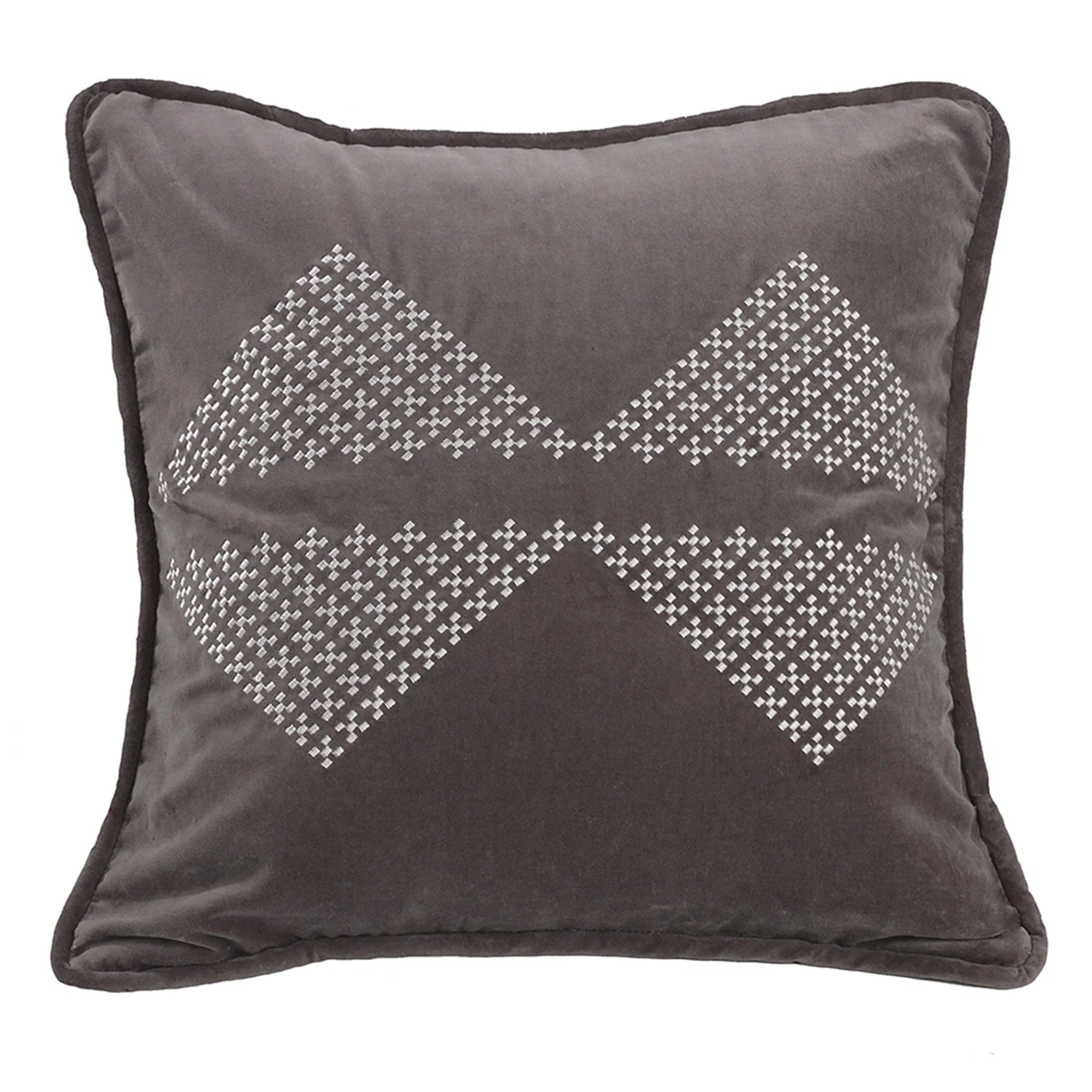 Environmentally Friendly Whistler Embroidered Diamond Gray Velvet Throw Pillow Modern